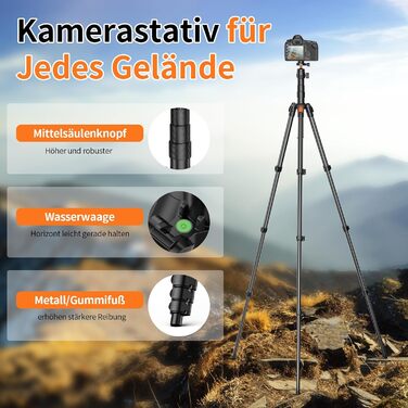 Штатив для камери XXZU 180 см, легкий, для DSLR/смартфона, з кульковою головкою 360° та 1/4-дюймовою різьбою, чорний