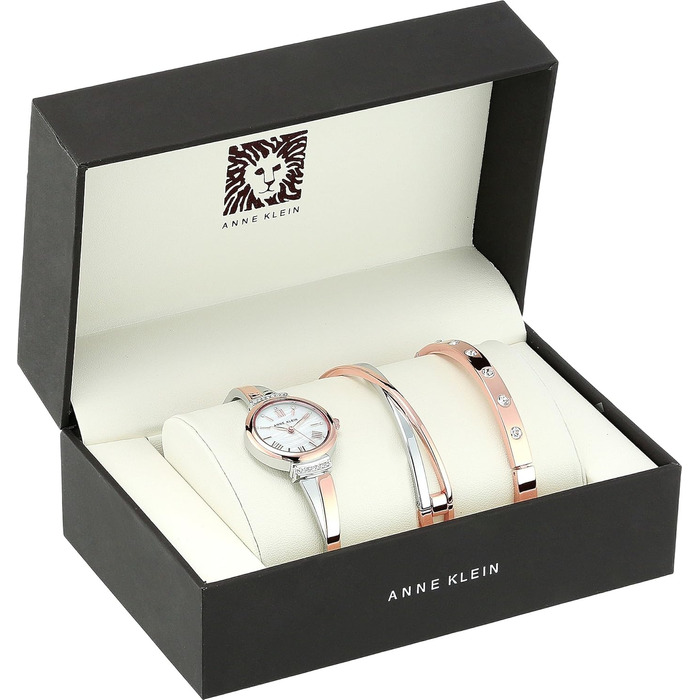 Жіночий набір годинника та браслетів Anne Klein Premium з кристалами, колір рожеве золото та срібло