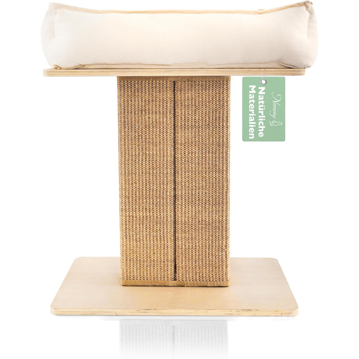 Nemmy Premium Cat Tree Small Beige | Stable Scratching Post Extra Wide | Cat Bed with Cushion | Cat Tree for Large Cats | Modern Wood Natural | Scratching Column | Scratching Post