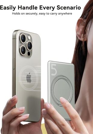 Powerbank Kuulaa MagSafe 5000mAh, Швидка зарядка, USB-C, для iPhone 17/16/15/14/13/12/Pro/Pro Max, срібло