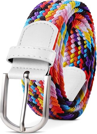 Тканинний ремінь TANGCHAO: еластичний плетений ремінь для жінок та чоловіків, ширина 3.3 см, довжина 90-135 см (білий, багатокольоровий, 120 см)