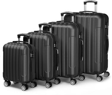 Набір валіз LALAHO 3/4/5 шт. з косметичками, чорний, ABS пластик