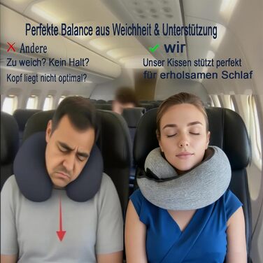 Подушка для шиї з регульованою капюшоном та 360° підтримкою шиї | Ергономічна подушка з піною з пам'яті для подорожей (літак, авто) | З чохлом для подорожей та берушами | Дихаюча та пральна (світло-сіра)
