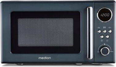 Мікрохвильова піч MEDION Retro (20 л, 800 Вт, 5 рівнів, 8 програм, цифровий дисплей, розморожування, компактна, сіра, MD15000)