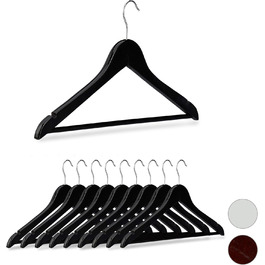 Набір вішалок для одягу Relaxdays, 10 шт., дерев'яні, з виступами та перекладиною, чорні, 44,5 см