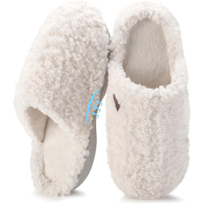 Тапочки жіночі YOLIS Flauschig, м'які, з підтримкою склепіння стопи, з піною Memory Foam, теплі та зручні для дому та вулиці (40/41 EU, білий)