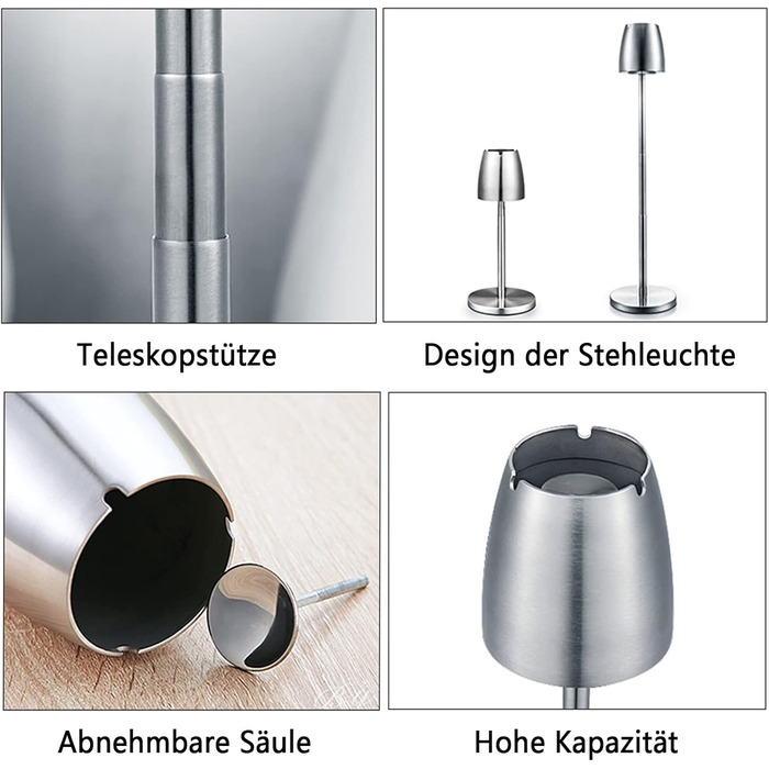 Асбечка для автомобіля з нержавіючої сталі, висувна 34-65см, велика, з кришкою, антиковзка, для вулиці та дому