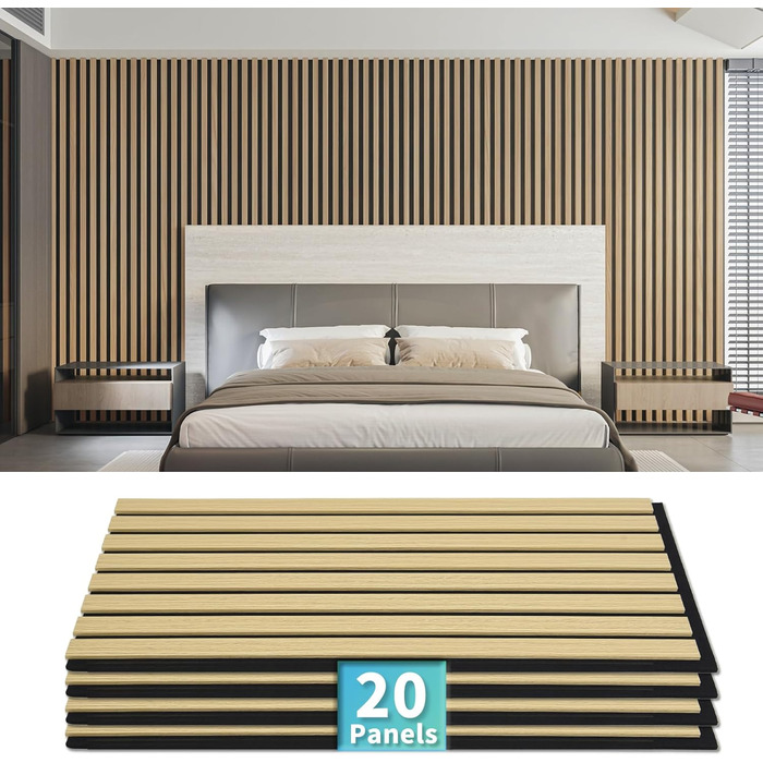 Акустичні 3D-панелі Art3d для звукоізоляції (дуб), деревний шпон з фетровою підкладкою, 60x30 см, набір 4 шт. — звукопоглинаючі панелі для офісу, студії та вітальні