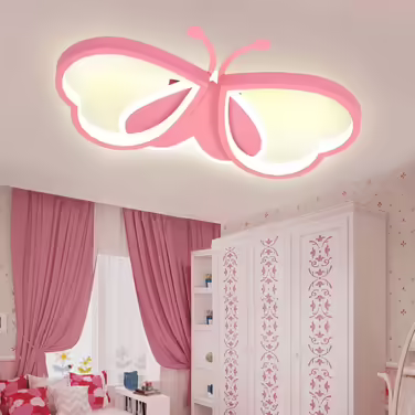 LED Butterfly Ceiling Lamp, Dimmable Acrylic Ceiling Light, Creative Ceiling Lamp for Kids' Room, Girls' Room, Bedroom, Cartoon Ceiling Light - Pink, 42cm