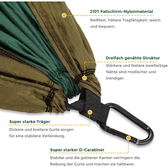 Гамак туристичний Ultraleicht Glymnis для відпочинку на природі, 275x140 см, 300 кг, темно-зелений/коричневий