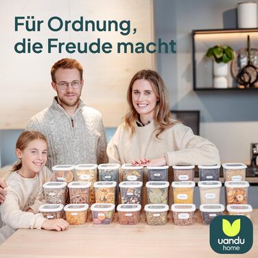 Контейнери для зберігання Uandu з кришкою, герметичні - набір 24 шт. | Організація кухні | Без BPA | Кухонні контейнери для сухих продуктів, 24 шт. | Білий мікс