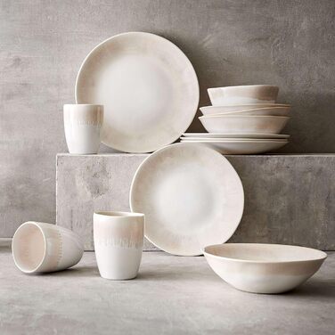 Набір посуду BUTLERS Atlantis 12 предметів: тарілки та миски | Керамічний посуд для 4 осіб | Стиль бохо, бежевий колір, для мікрохвильової печі та посудомийної машини