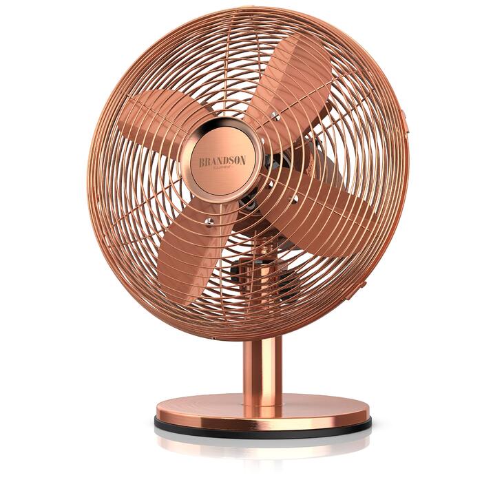 Настільний вентилятор Brandson з мідним дизайном: 3 швидкості, осциляція 80°, кут нахилу 40°, металевий корпус