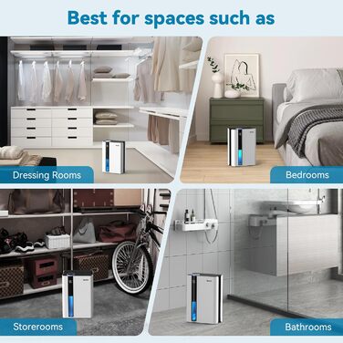 Електричний осушувач повітря Sejoy з пультом дистанційного керування, LED-індикатором вологості, резервуаром 2,5 л, продуктивністю 1000 мл/день, 7-кольоровою підсвіткою, портативний, тихий режим сну 35dB