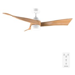 Стельовий вентилятор Cecotec EnergySilence Aero 5280 LightWood з LED підсвіткою 18W, 132 см, DC мотор, пульт, таймер, режими зима/літо, білий/дерево