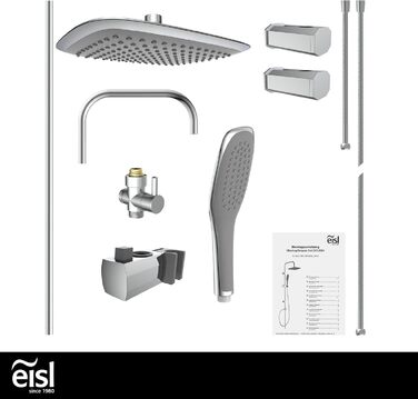 Душовий комплект EISL EASY FRESH 2 в 1 без змішувача, велика тропічна лійка 250x200 мм і ручний душ, монтажний набір, хром