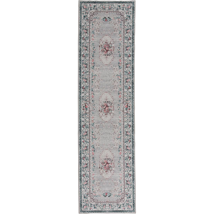 Килим TALETA для вітальні, спальні, офісу: вінтажний, квітковий, 80x300 см, сірий (03)