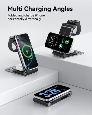 Зарядна станція 3-в-1 для Apple Watch та iPhone: складаний бездротовий зарядний пристрій для iPhone 17/16/15/14/13/12/11 Pro Max, Apple Watch Ultra/SE/9/8/7/6/5/4/3, AirPods Pro 3/2 (Чорний)