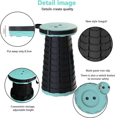 Складаний туристичний стілець-табурет, 440lbs, з сумкою, для кемпінгу, риболовлі, відпочинку на природі (Колір: Зелений)