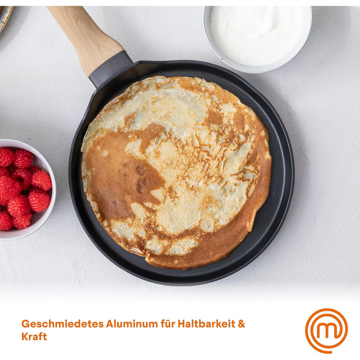MasterChef Crepe Pan Induction, Pancake Pan for Pancakes, Roti, Omelette, Tortilla, Induction, Gas, Ceramic Stove, Non-Stick Coating Aluminum, 25cm, Extra Wide Natural Collection
