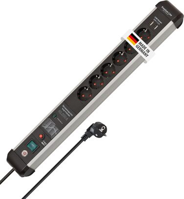 Бренненштуль Premium-Protect-Line Мережевий фільтр 6 виходів з USB та захистом від перенапруги (розподільник з вимикачем, 3м кабель, 2 USB 3.1A, Made in Germany) Сріблястий/чорний