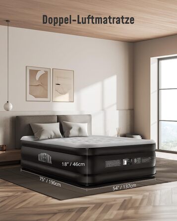 Надувне ліжко Airefina для 1 особи з вбудованим насосом, 99x190x46 см. Гостьове ліжко, компактне, з сумкою для перенесення, до 295 кг