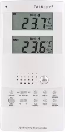 PROFESSIONAL Talking Indoor/Outdoor Thermometer Frost Warning Heat Warning Room Thermometer Temperature Measurement Voice Button Blind Thermometer Weather Station (German Language Version)