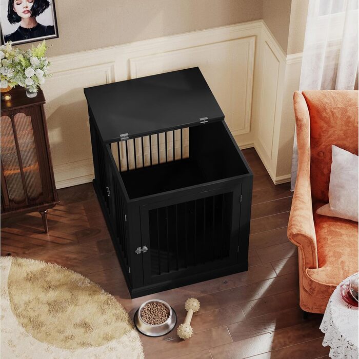 Будка для собак у дім, клітка-меблі з подушкою, затишний вольєр для собак, собачий будиночок, клітки для великих собак, меблева бутка з відкидним верхом, білий (L) (чорний*2)
