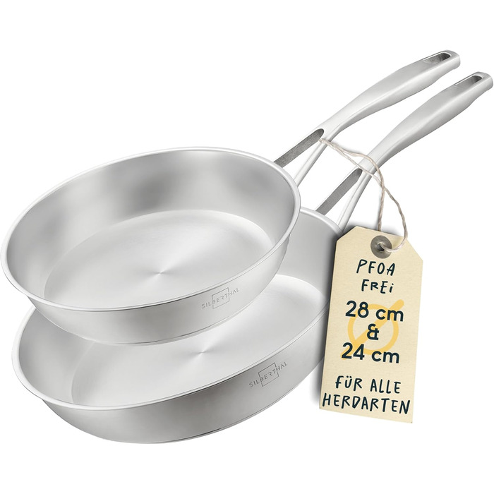 SILBERTHAL 3-Piece Stainless Steel Frying Pan Set - 20, 24, & 28cm - Induction, Non-Stick, Oven-Safe (up to 250°C)