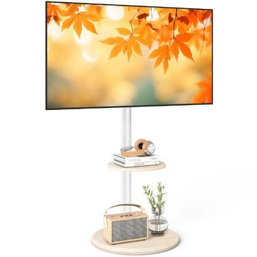 Підставка для телевізора RFIVER мобільна з роликами, біла, 32-65 дюймів, з поличкою, регульована висота та нахил, до 40 кг, VESA 400x400 мм