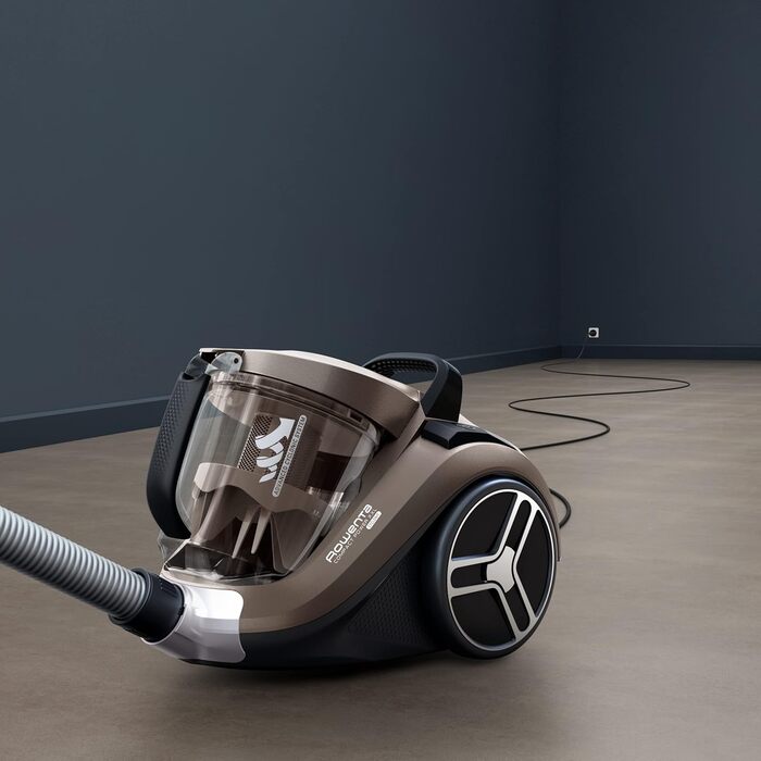 Пилосос Rowenta RO4B30 Compact Power XXL для паркету, без мішка, 900 Вт, 3-ступенева фільтрація, великий контейнер, 8,8 м радіус, 2-в-1 щілинна насадка, хром