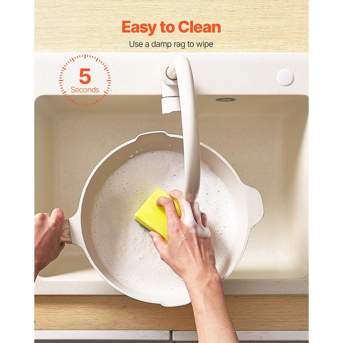 Набір посуду VEVOR індукційний 17 предметів з кришками, антипригарне покриття, для плити, кухні, кемпінгу - білий