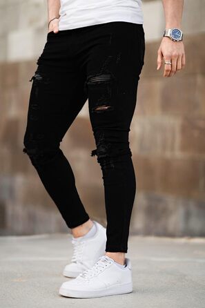 Чоловічі рвані джинси GINGTTO Skinny Stretch Slim Fit (Чорні, 34W/30L)