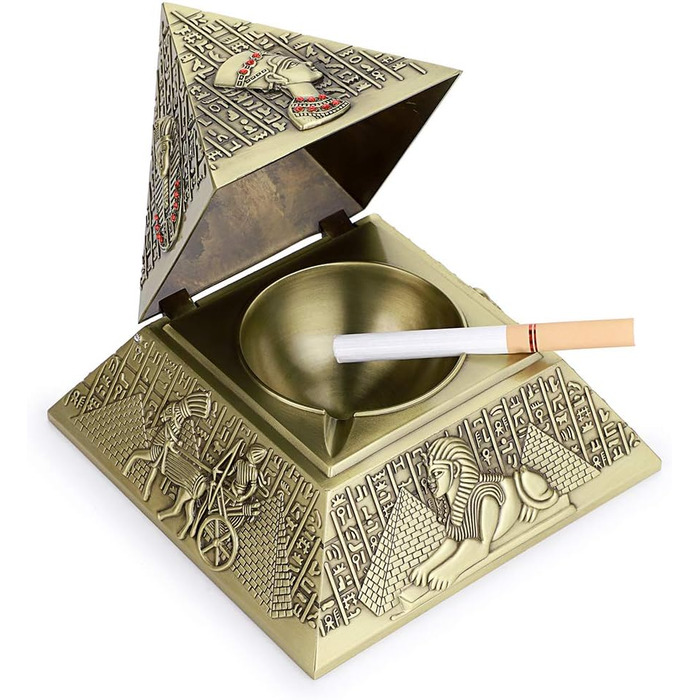 BSTKEY Windproof Ashtray in Vintage Style with Lid - Pyramid Modeling Table Ashtray (Green Bronze)