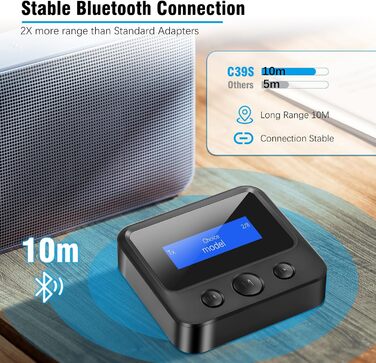 Bluetooth 5.1 Передавач/Приймач Аудіо: 2-в-1 Адаптер для ТВ, Стерео, AUX, RCA, з дисплеєм та низькою затримкою