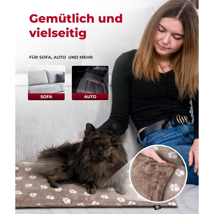 Підстилка для собак XS (45x65 см) – двостороння, м'яка, з наповнювачем 3 см – для дивана, авто, переноски – Tatze Beige, Made in Germany 45 x 65 см Tatze Beige