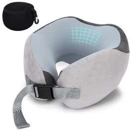 Подушка для подорожей Euqvunn з ефектом пам'яті (Memory Foam), ергономічна подушка для шиї в літак з охолоджуючим льодяним шовком та сумкою для зберігання, сіра