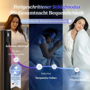 Вентилятор Levoit - Безшумний туровий вентилятор з охолодженням, з пультом дистанційного керування, з режимом сну, 5 швидкостей, 4 режими, таймер 12 год, сірий, висота 92 см