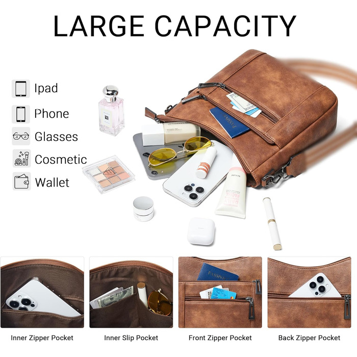 Сумка жіноча крос-боді Shrrie з екошкіри, коричнева двоколірна, з ременем для подорожей