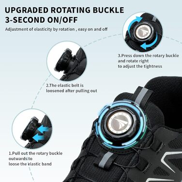 Черевики робочі чоловічі та жіночі спортивні, легкі, дихаючі, на шнурівці, з швидкою застібкою, з обертовим закриттям, з металевим підсилювачем, 44 EU, чорні