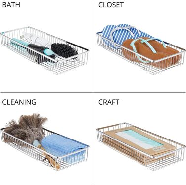 mDesign Universal Drawer Organizer - Metal Storage Baskets for Drawers Organize Kitchen Supplies and Utensils - Drawer Organizers for Kitchen and Household - 4-Piece Set - Silver