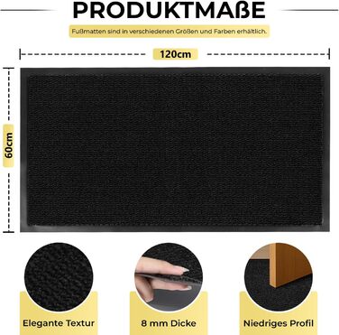 Привітальний килимок BLADO для дому та вулиці, протиковзкий та зносостійкий, чорний, 60 x 120 см