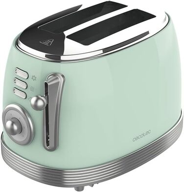 Тостер Cecotec Toast&Taste 800 Vintage Green, 850 Вт, 2 слоти, зелений, нержавіюча сталь, 3 функції