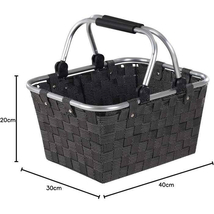 Корзина для покупок з ручками, 40 x 19,5 x 30 см, чорна, пластикова. Ідеально для покупок та зберігання.