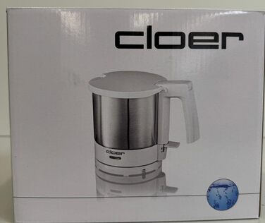 Електричний чайник Cloer 4701 з нержавіючої сталі, 1.5 л, 2200 Вт, з фільтром від накипу та захистом від перегріву, білий
