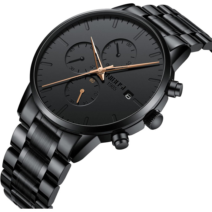 Годинник чоловічий NIBOSI - аналоговий хронограф, бізнес-стиль, водостійкий, з нержавіючої сталі, для молоді (Рожеве золото)