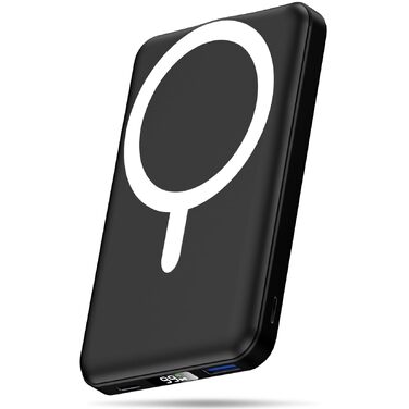 Бездротовий Power Bank AOGUERBE MagSafe 10000mAh, зовнішній акумулятор з магнітним кріпленням, швидка зарядка 22.5W, USB-C, для iPhone 17/16/15/14/13/12 Pro Max (Чорний)