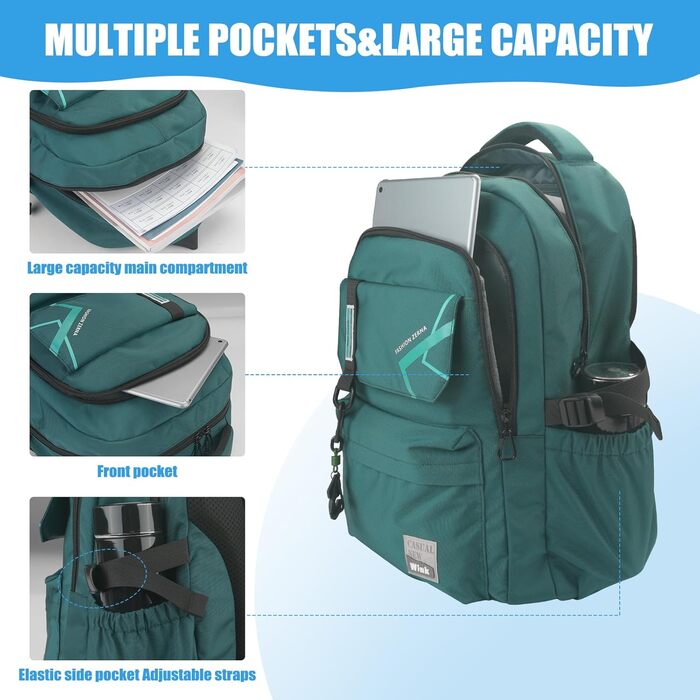 Шкільний рюкзак для хлопчиків та дівчаток-підлітків, 8-14 років. Великий рюкзак для школи, буденний та для подарунків. (Темно-зелений)