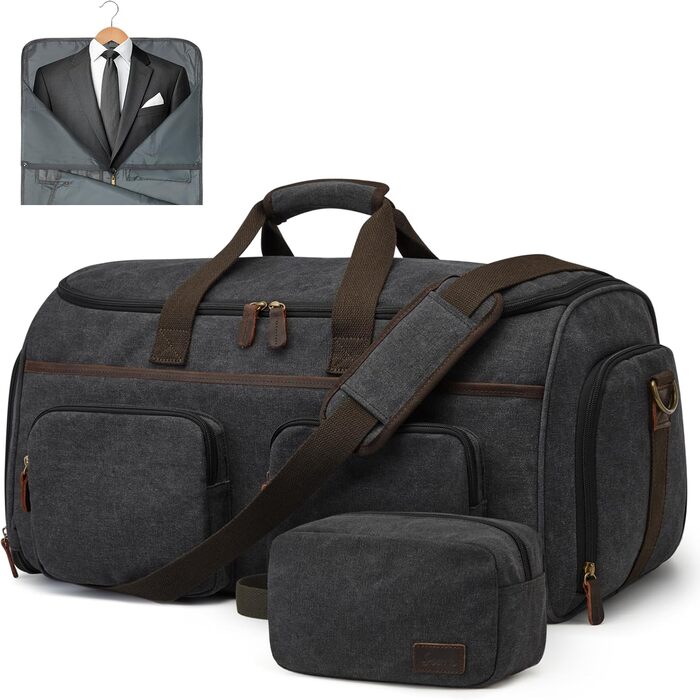 50L Unisex 3-in-1 Convertible Garment Bag Canvas Clothing Bag Suit Bag Carry On Garment Bag with Toiletry Bag for Travel, Short Trips, and Business Trips - Storage