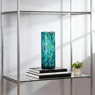 Скляна ваза 22,9 см блакитно-зелена, ручної роботи, сучасний дизайн, для квітів та декору, ідеально для дому та офісу